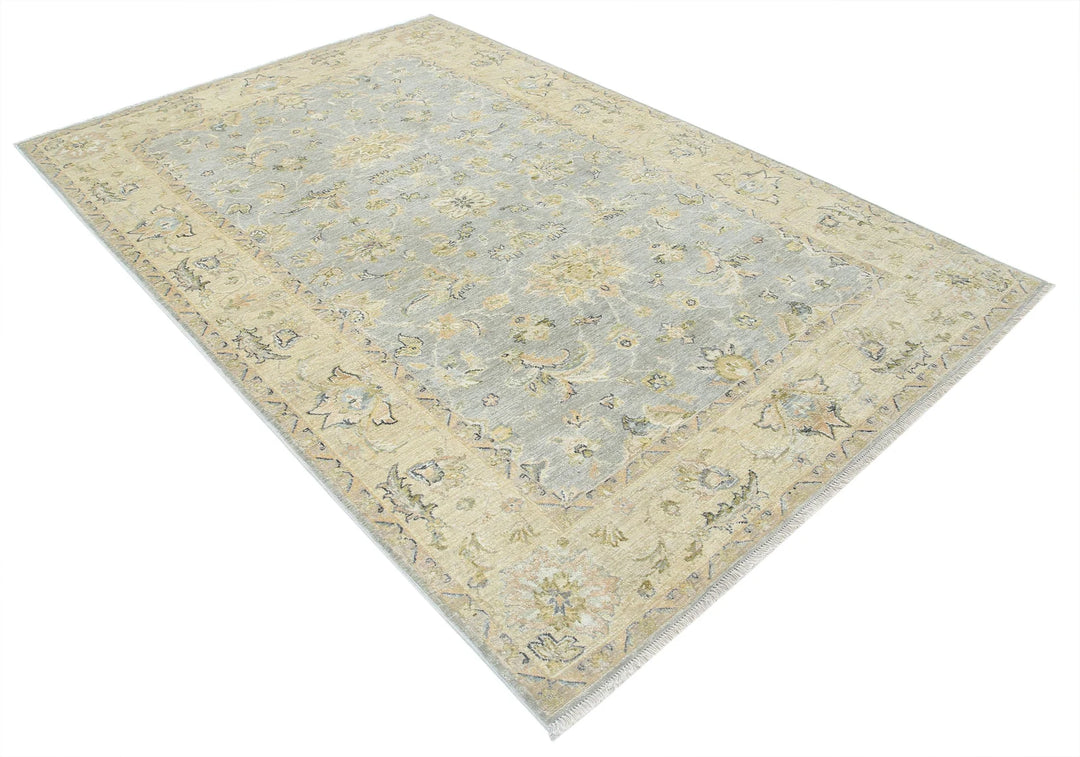 Blue Indian Oriental Rug 5' 5" x 8' 3" Hand-Knotted border