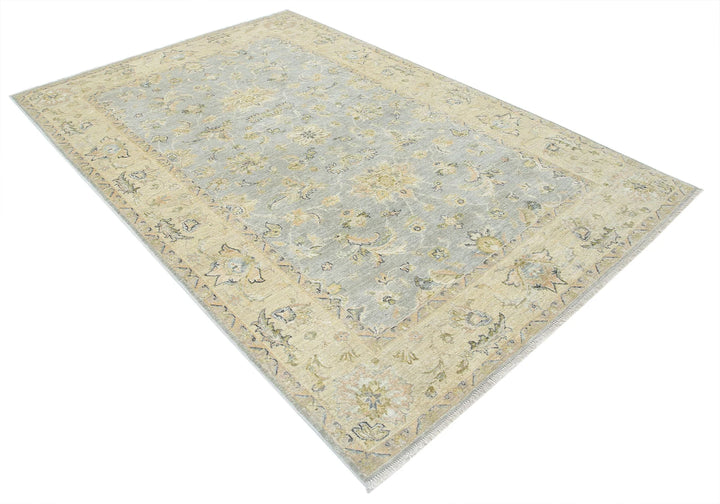 Blue Indian Oriental Rug 5' 5" x 8' 3" Hand-Knotted border