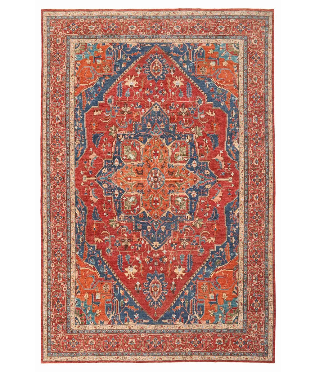Red Afghan Heriz Rug 12' 0" x 18' 0" Hand-Knotted | No. AT10799