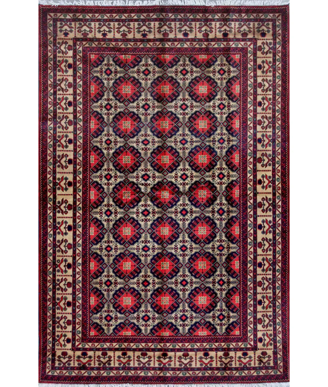 Red Afghan Tribal Rug 6' 6" x 9' 1" Hand-Knotted | No. AT10813