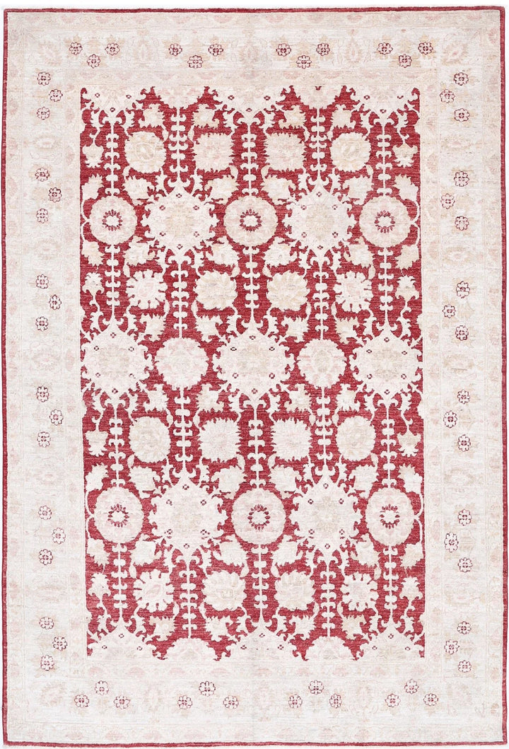 Red Afghan Ziegler Rug 5' 11" x 8' 8" Hand-Knotted | No. AT108606