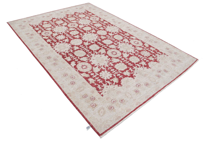 Red Afghan Ziegler Rug 5' 11" x 8' 8" Hand-Knotted | No. AT108606