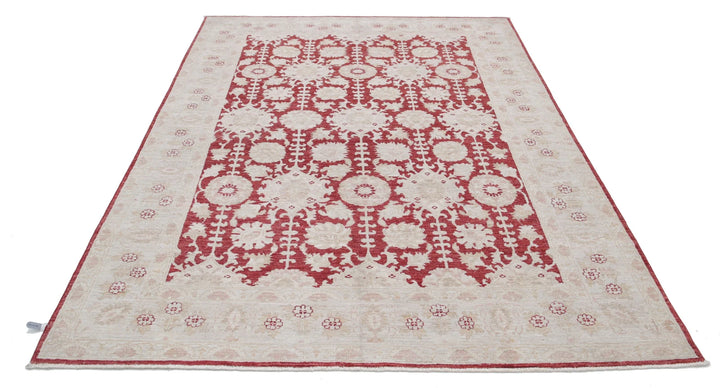 Red Afghan Ziegler Rug 5' 11" x 8' 8" Hand-Knotted | No. AT108606