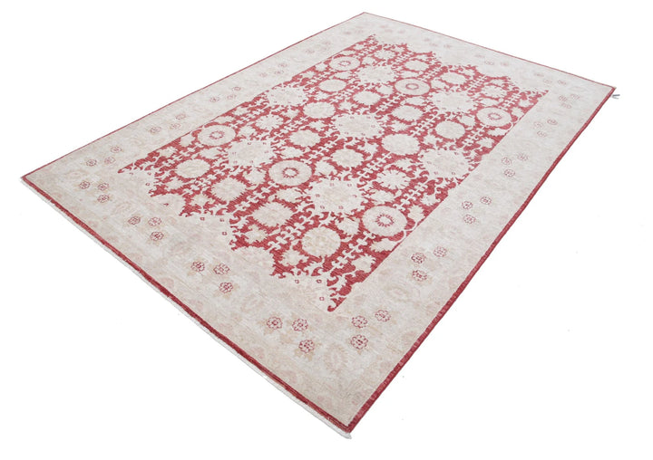 Red Afghan Ziegler Rug 5' 11" x 8' 8" Hand-Knotted | No. AT108606