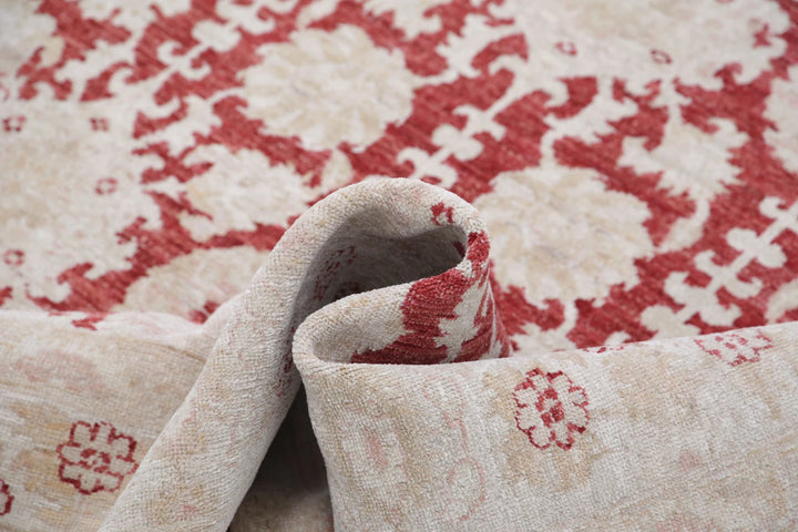 Red Afghan Ziegler Rug 5' 11" x 8' 8" Hand-Knotted | No. AT108606