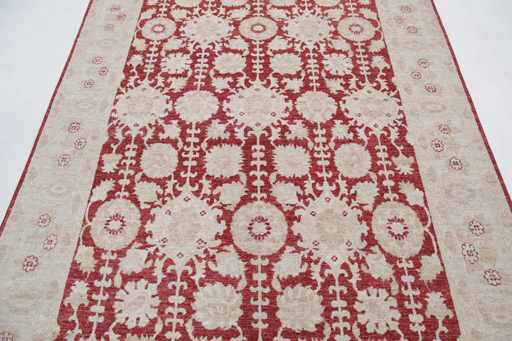 Red Afghan Ziegler Rug 5' 11" x 8' 8" Hand-Knotted | No. AT108606