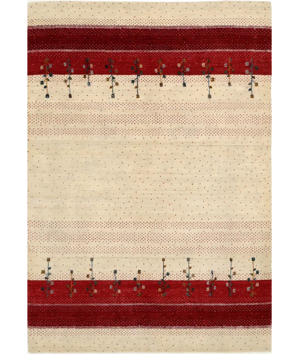 Ivory Indian Lori Baft Rug 5' 4" x 7' 8" Hand-Knotted | No. AT11024