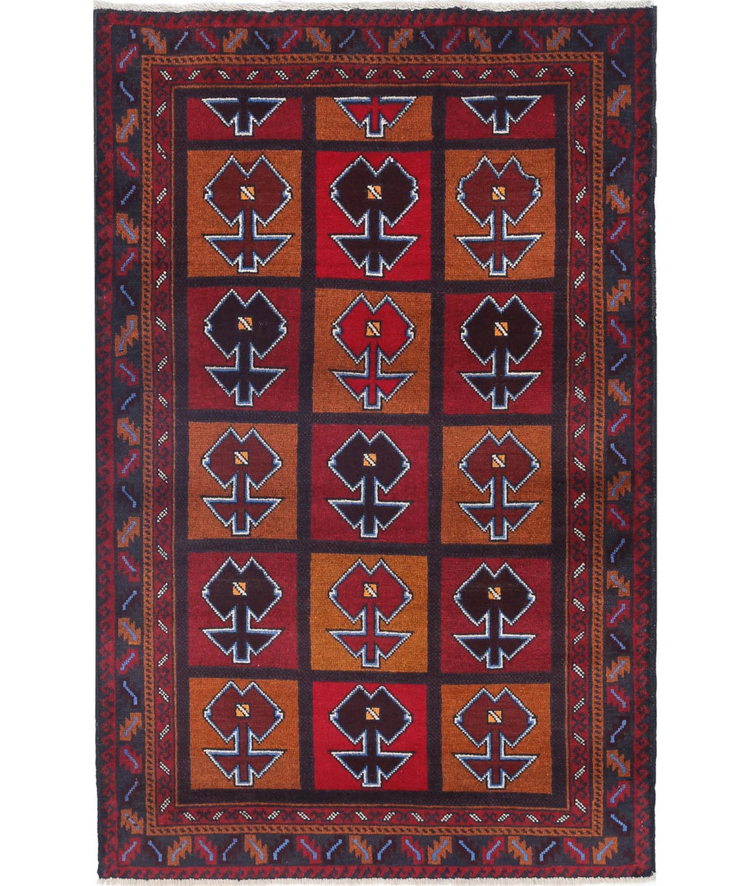 Red Afghan Tribal Rug 2' 11" x 4' 5" Hand-Knotted | No. AT11039