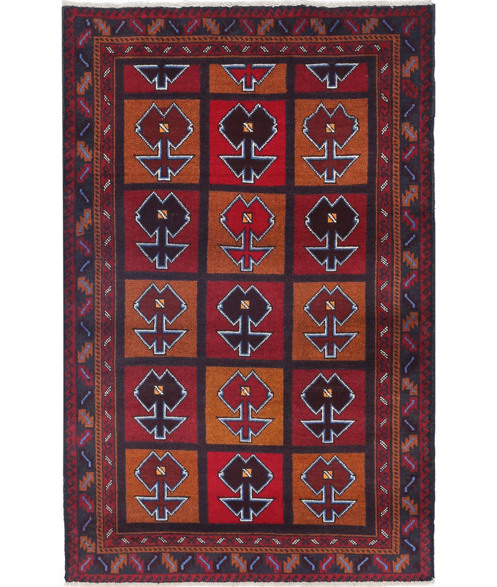 Red Afghan Tribal Rug 2' 11" x 4' 5" Hand-Knotted | No. AT11039