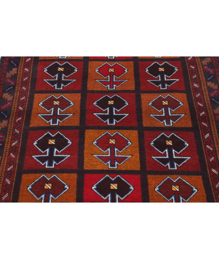 Red Afghan Tribal Rug 2' 11" x 4' 5" Hand-Knotted | No. AT11039
