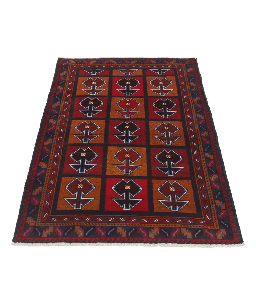 Red Afghan Tribal Rug 2' 11" x 4' 5" Hand-Knotted | No. AT11039