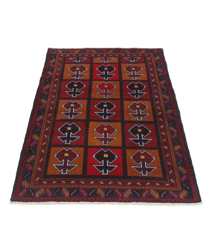 Red Afghan Tribal Rug 2' 11" x 4' 5" Hand-Knotted | No. AT11039