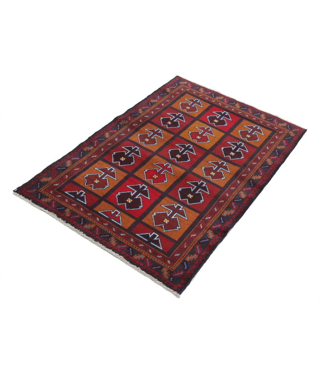 Red Afghan Tribal Rug 2' 11" x 4' 5" Hand-Knotted | No. AT11039