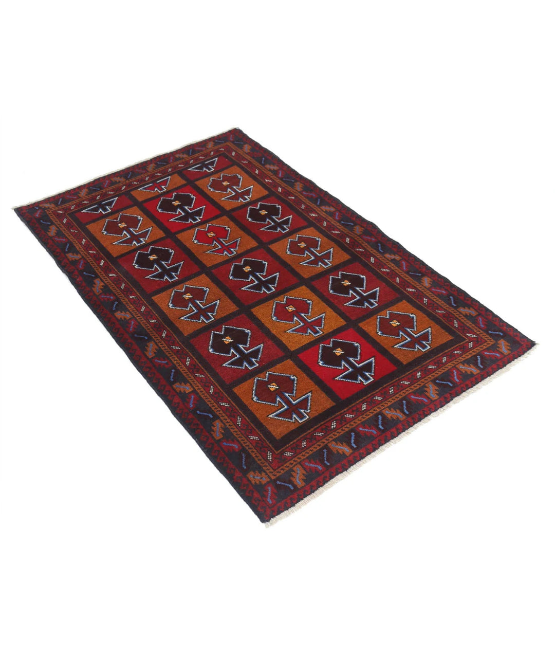 Red Afghan Tribal Rug 2' 11" x 4' 5" Hand-Knotted | No. AT11039