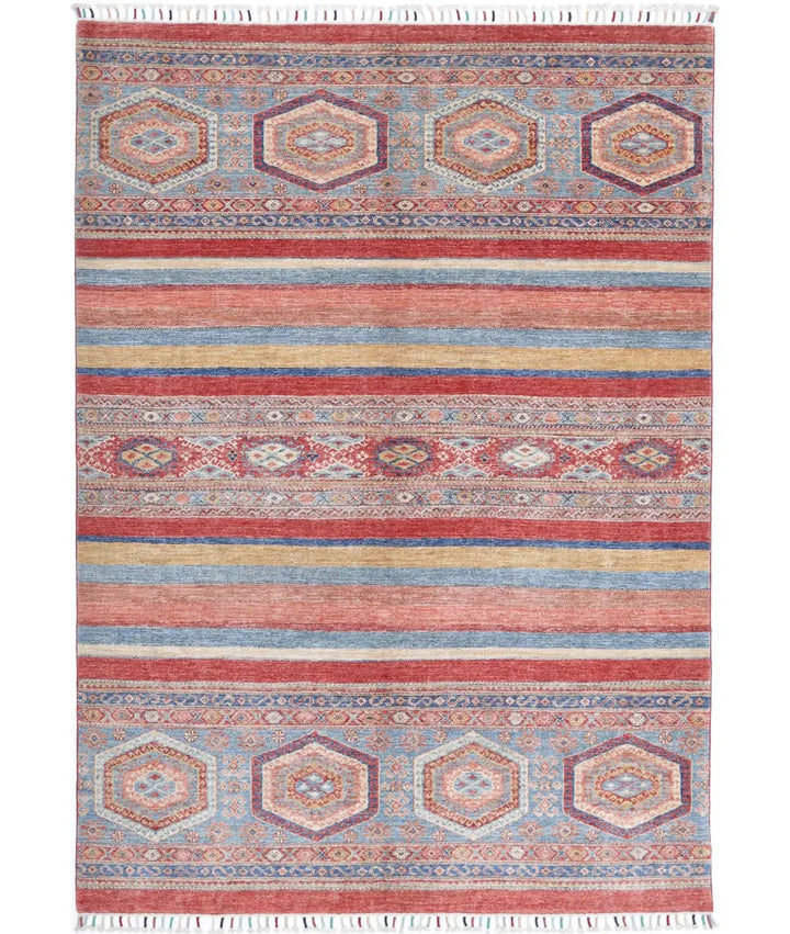 Red Afghan Khurjeen Rug 5' 6" x 8' 0" Hand-Knotted | No. AT11074