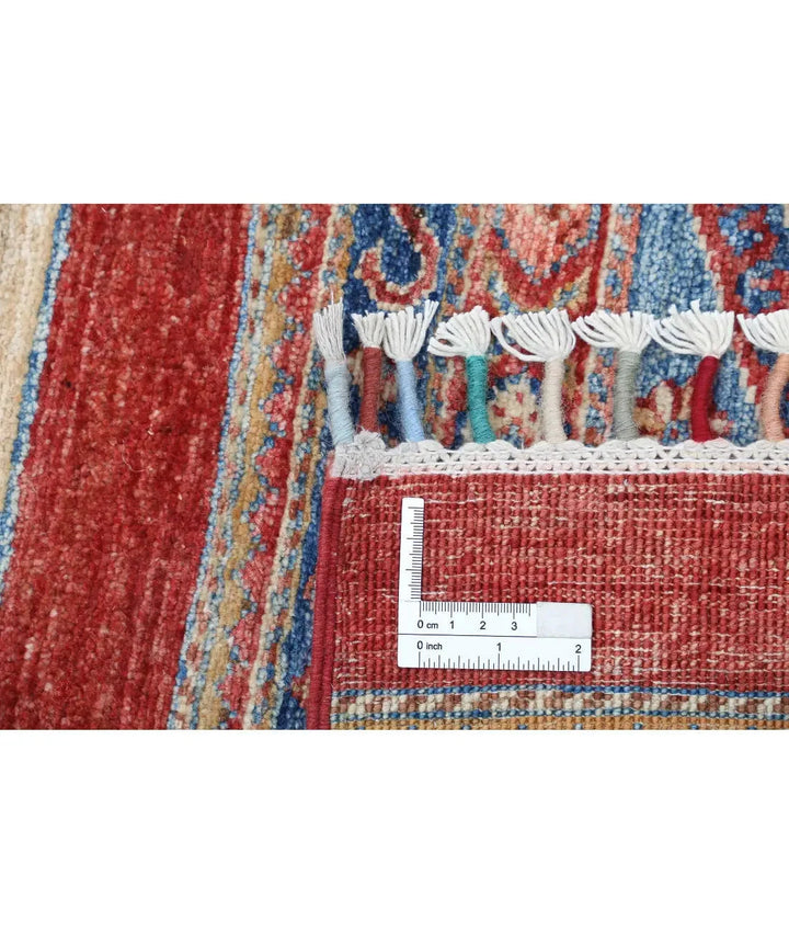 Red Afghan Khurjeen Rug 5' 6" x 8' 0" Hand-Knotted | No. AT11074