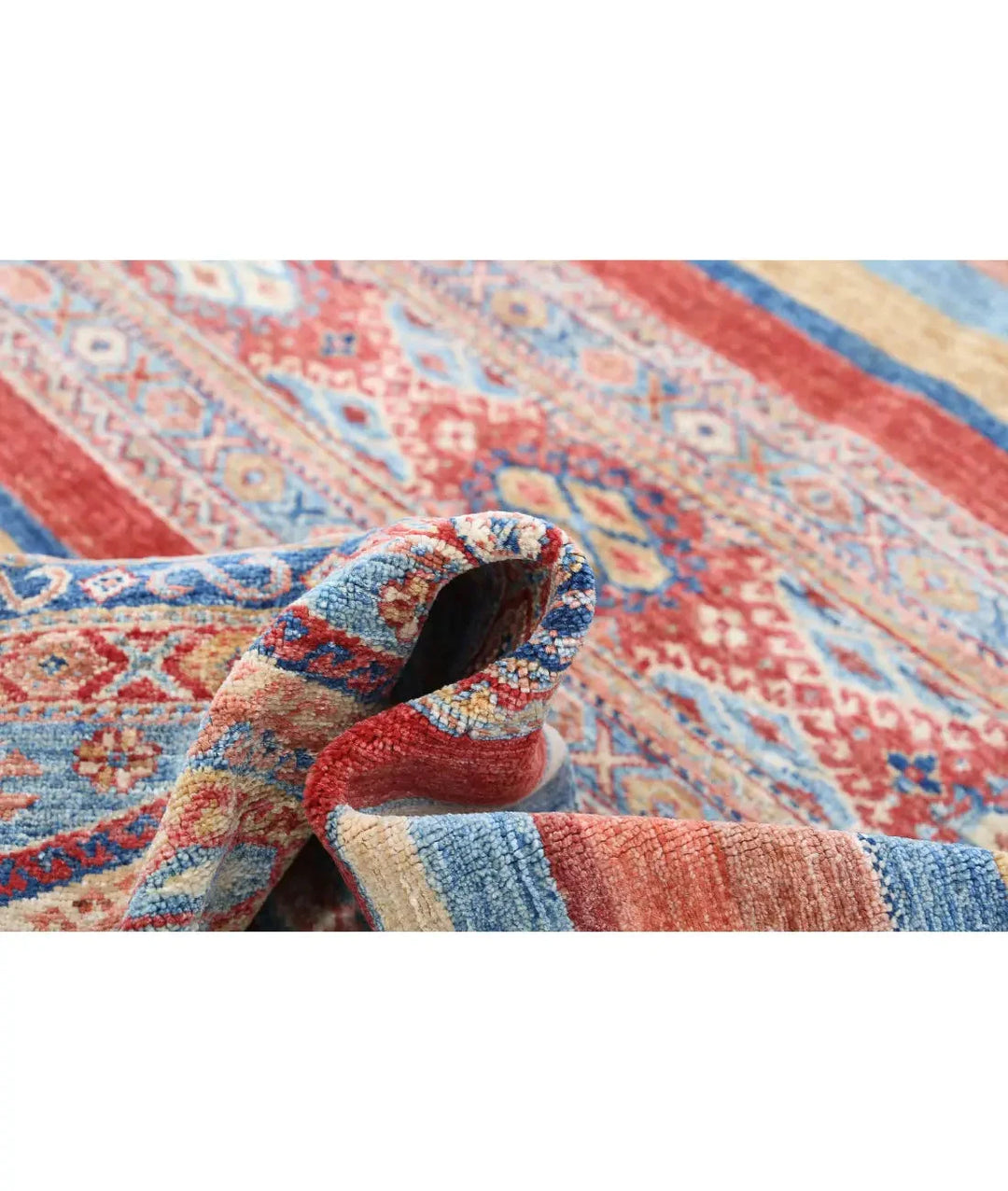 Red Afghan Khurjeen Rug 5' 6" x 8' 0" Hand-Knotted | No. AT11074