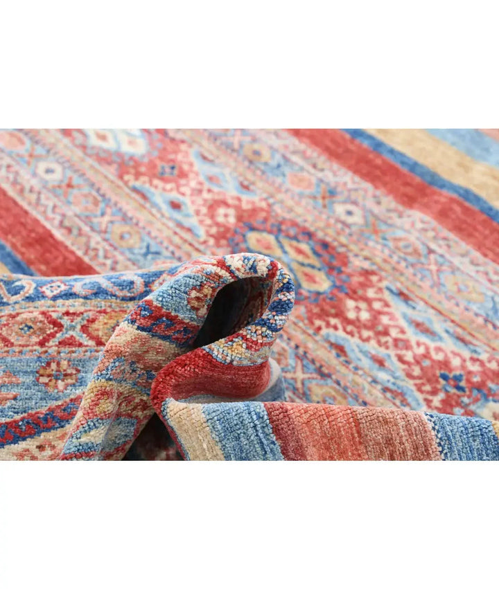 Red Afghan Khurjeen Rug 5' 6" x 8' 0" Hand-Knotted | No. AT11074