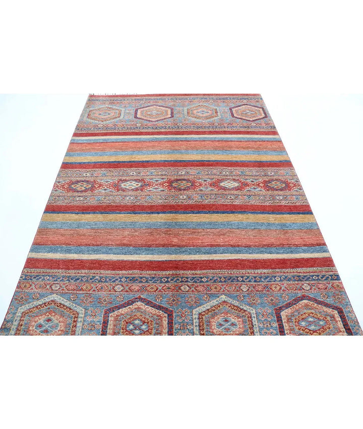 Red Afghan Khurjeen Rug 5' 6" x 8' 0" Hand-Knotted | No. AT11074