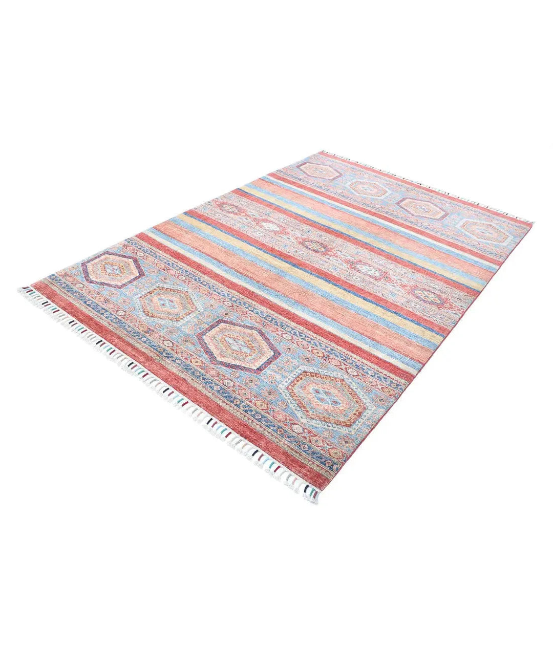 Red Afghan Khurjeen Rug 5' 6" x 8' 0" Hand-Knotted | No. AT11074