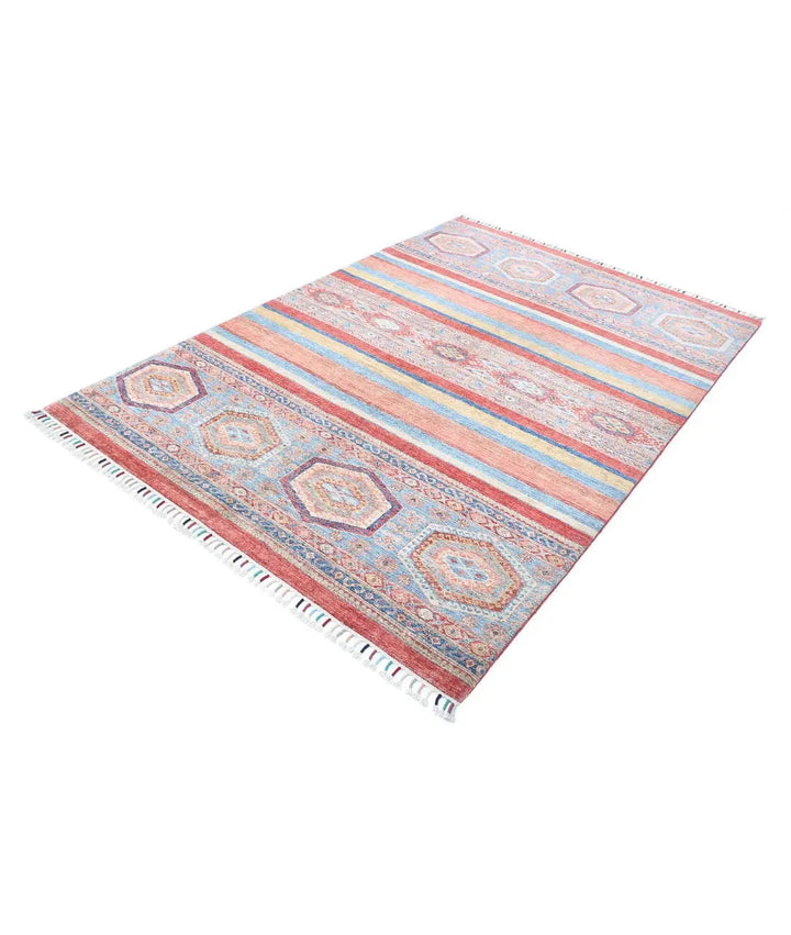 Red Afghan Khurjeen Rug 5' 6" x 8' 0" Hand-Knotted | No. AT11074