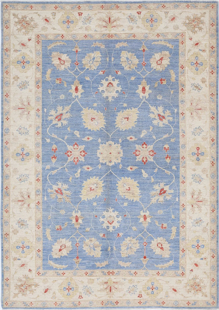 Blue Afghan Ziegler Rug 5'7" x 7'11" Hand-Knotted | No. AT11171