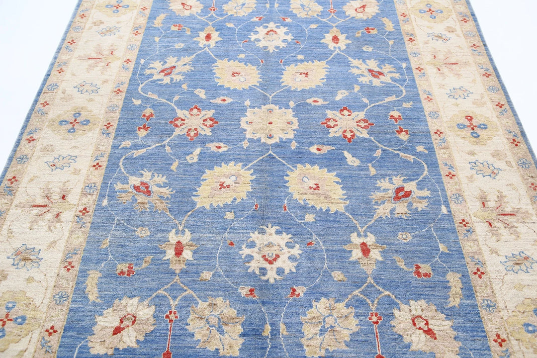 Blue Afghan Ziegler Rug 5'7" x 7'11" Hand-Knotted | No. AT11171