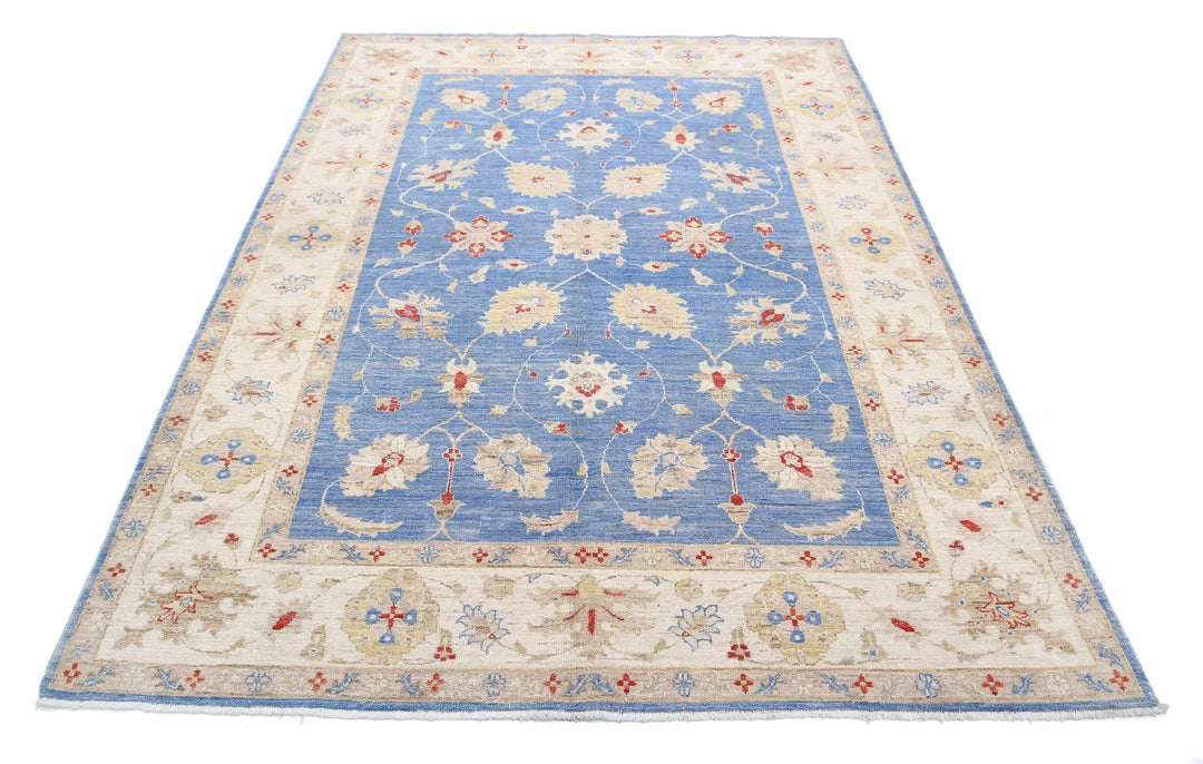 Blue Afghan Ziegler Rug 5'7" x 7'11" Hand-Knotted | No. AT11171