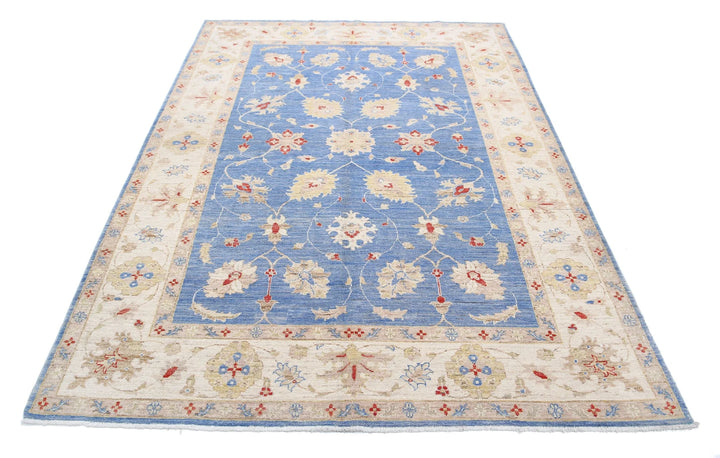 Blue Afghan Ziegler Rug 5'7" x 7'11" Hand-Knotted | No. AT11171