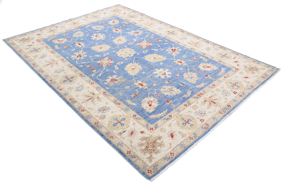Blue Afghan Ziegler Rug 5'7" x 7'11" Hand-Knotted | No. AT11171