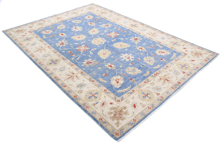 Blue Afghan Ziegler Rug 5'7" x 7'11" Hand-Knotted | No. AT11171