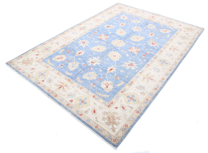 Blue Afghan Ziegler Rug 5'7" x 7'11" Hand-Knotted | No. AT11171