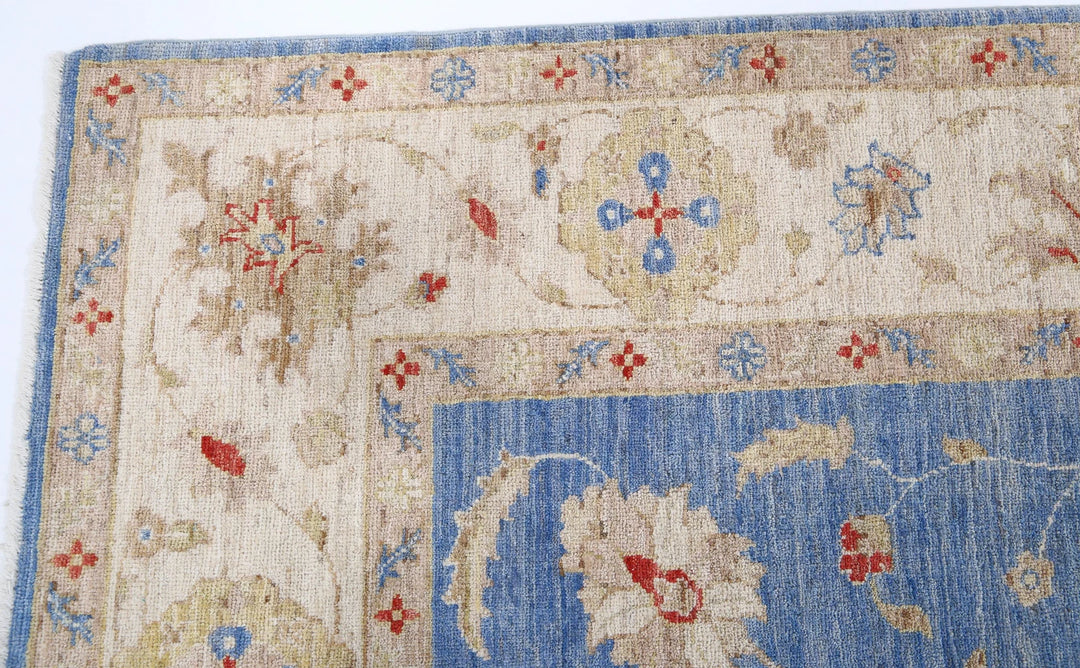 Blue Afghan Ziegler Rug 5'7" x 7'11" Hand-Knotted | No. AT11171