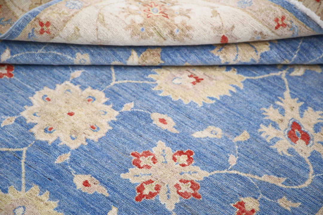 Blue Afghan Ziegler Rug 5'7" x 7'11" Hand-Knotted | No. AT11171