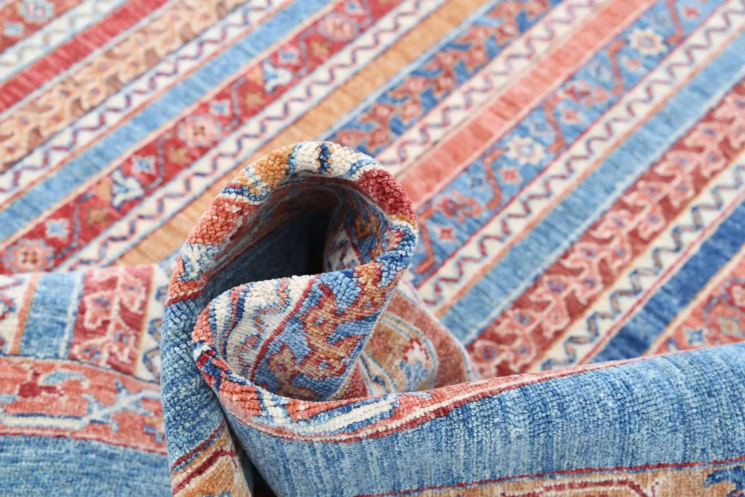 Blue Afghan Shaal Rug 5'6" x 7'10" Hand-Knotted | No. AT11199