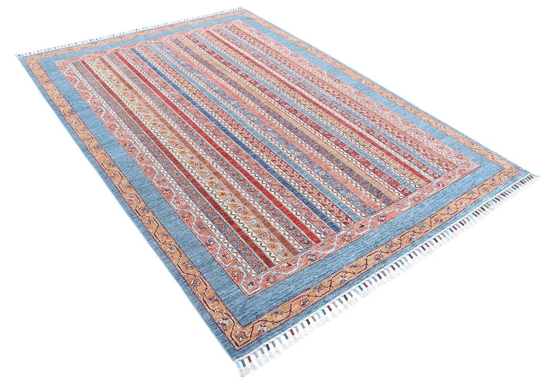 Blue Afghan Shaal Rug 5'6" x 7'10" Hand-Knotted | No. AT11199