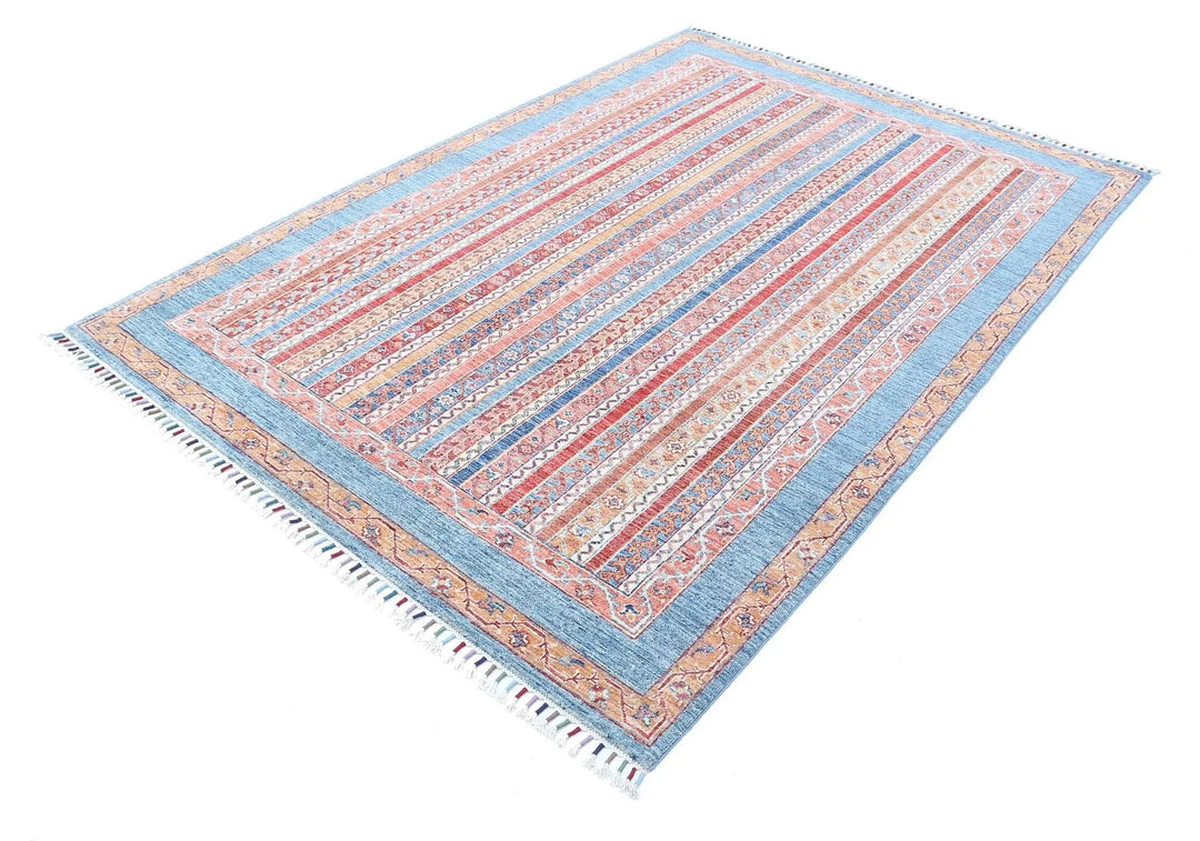 Blue Afghan Shaal Rug 5'6" x 7'10" Hand-Knotted | No. AT11199