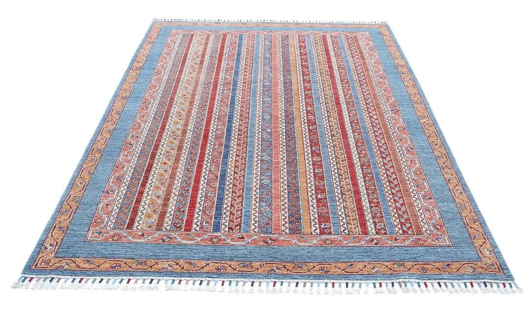 Blue Afghan Shaal Rug 5'6" x 7'10" Hand-Knotted | No. AT11199