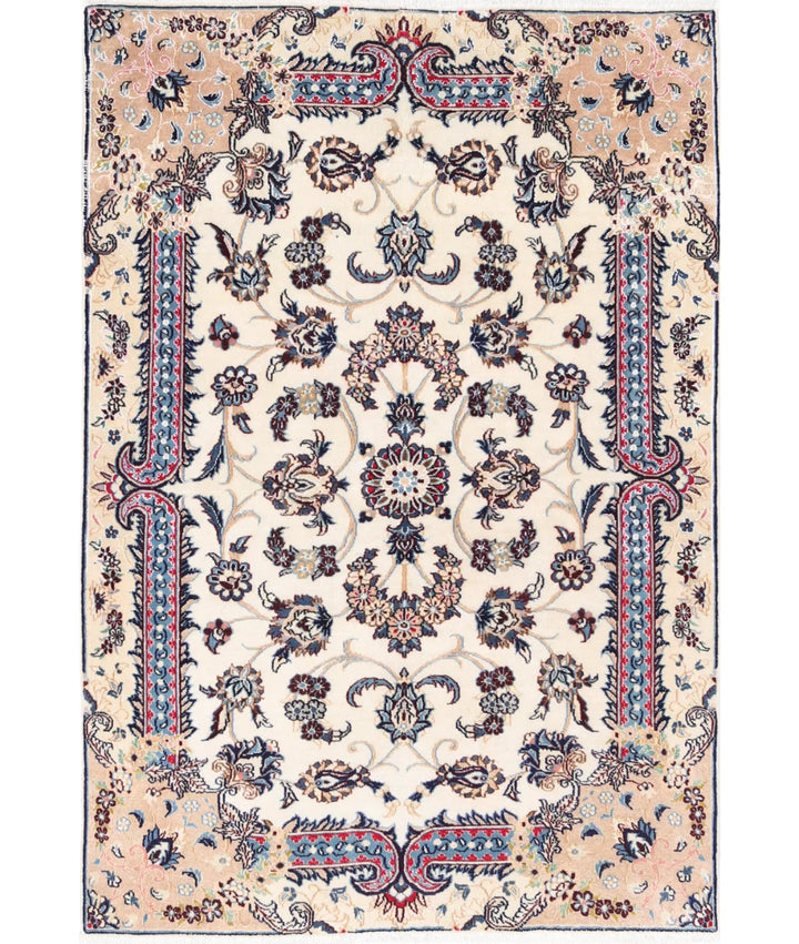 Ivory Persian Nain Rug 3' 6" x 5' 2" Hand-Knotted | No. AT11325