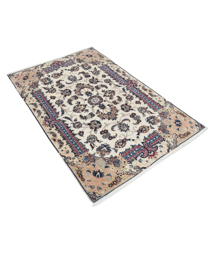 Ivory Persian Nain Rug 3' 6" x 5' 2" Hand-Knotted | No. AT11325