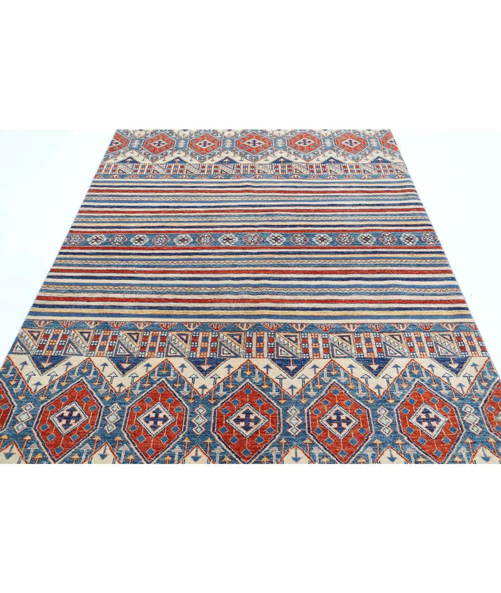 Ivory Afghan Khurjeen Rug 5' 5" x 7' 11" Hand-Knotted | No. AT11532