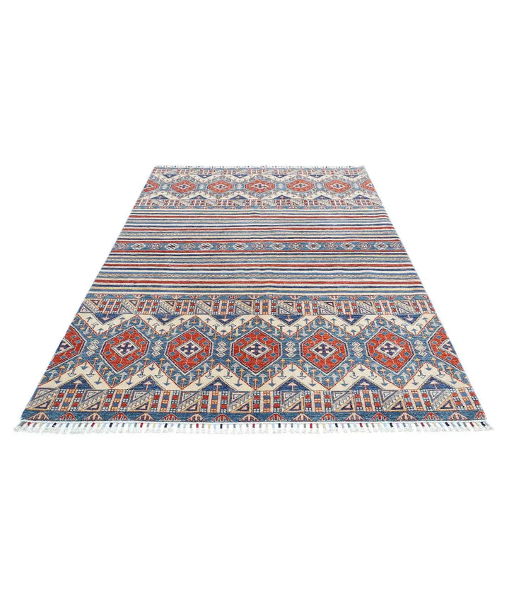Ivory Afghan Khurjeen Rug 5' 5" x 7' 11" Hand-Knotted | No. AT11532