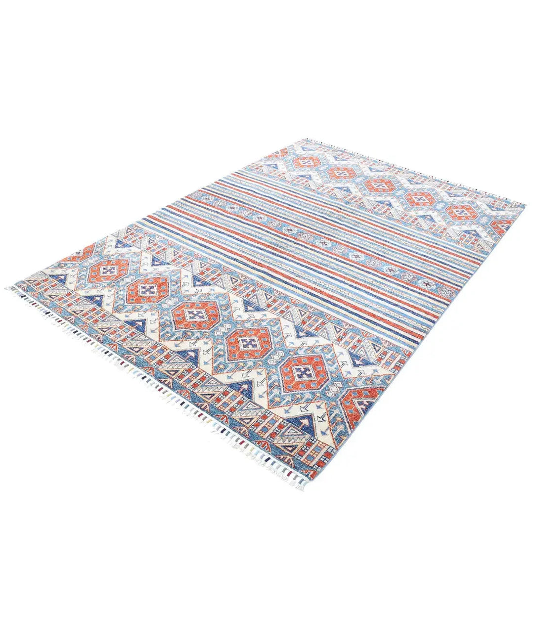 Ivory Afghan Khurjeen Rug 5' 5" x 7' 11" Hand-Knotted | No. AT11532