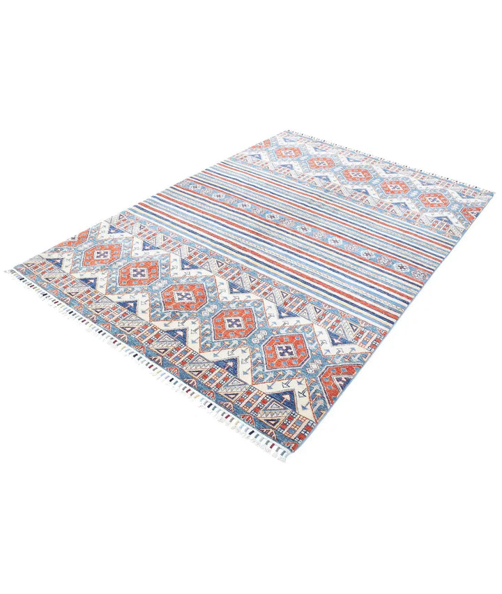 Ivory Afghan Khurjeen Rug 5' 5" x 7' 11" Hand-Knotted | No. AT11532