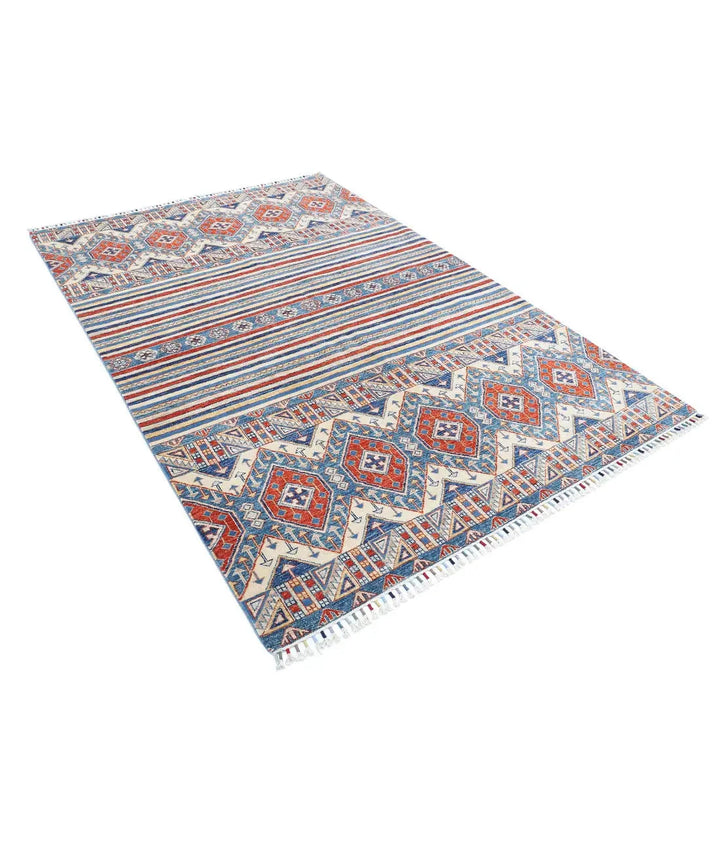 Ivory Afghan Khurjeen Rug 5' 5" x 7' 11" Hand-Knotted | No. AT11532