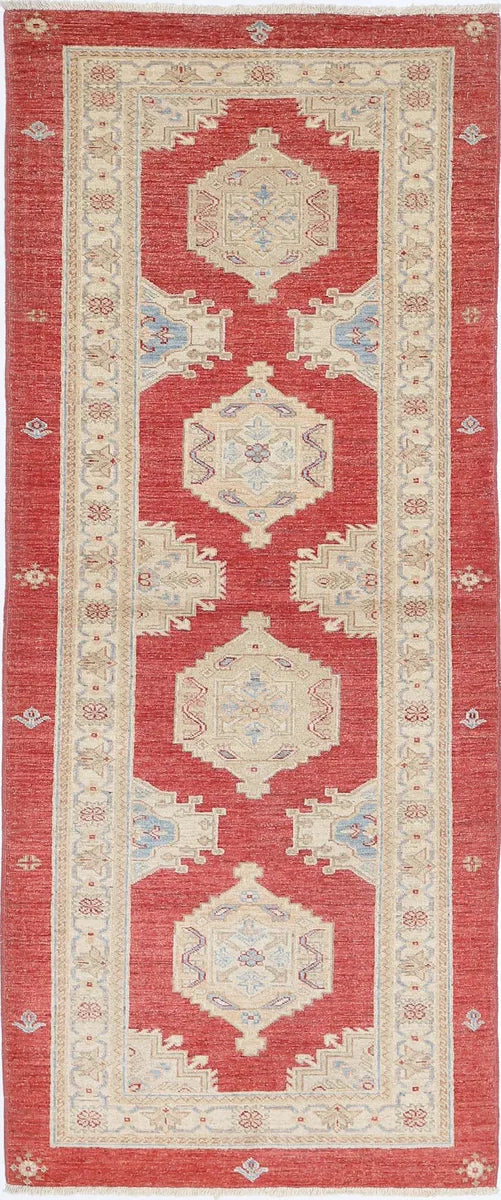 Red Afghan Ziegler Rug 2' 9" x 7' 1" Hand-Knotted | No. AT11537