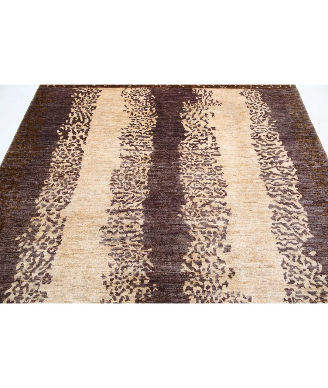 Beige Afghan Modcar Rug 6'7" x 8'0" Hand-Knotted | No. AT11547
