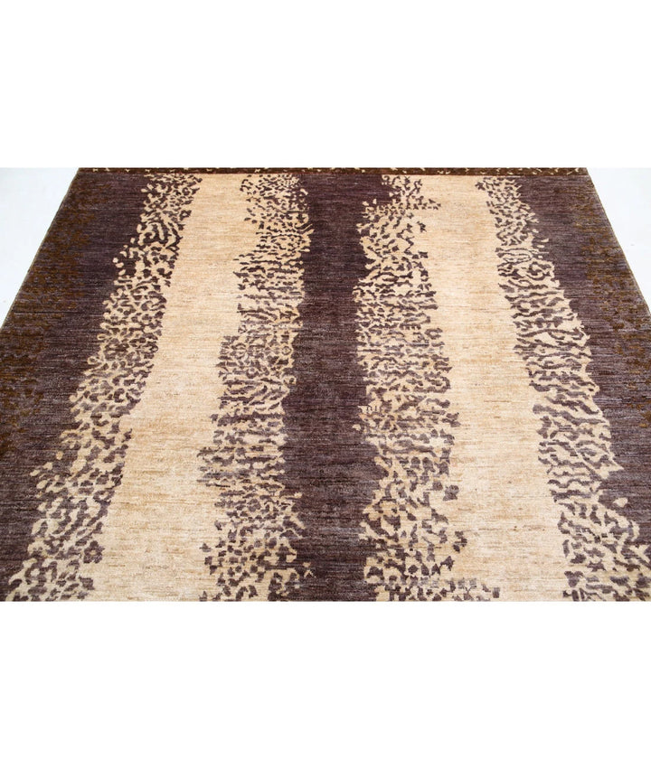 Beige Afghan Modcar Rug 6'7" x 8'0" Hand-Knotted | No. AT11547
