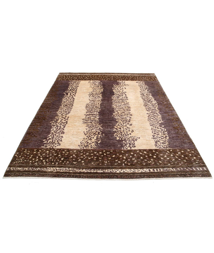 Beige Afghan Modcar Rug 6'7" x 8'0" Hand-Knotted | No. AT11547