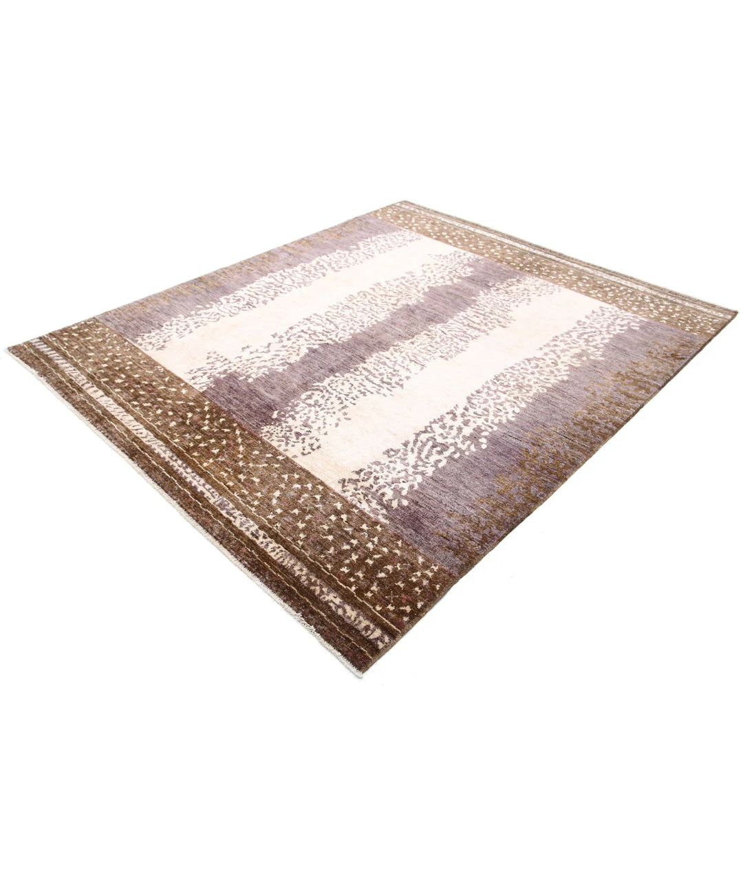 Beige Afghan Modcar Rug 6'7" x 8'0" Hand-Knotted | No. AT11547
